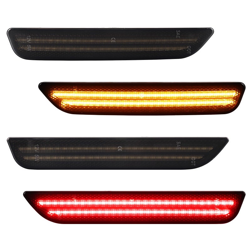 أضواء جانبية LED حمراء كهرمانية مدخنة لسيارة فورد موستانج 2010-2014 لمجموعة عاكسات الصدام الأمامي والخلفي عبوة من 4
